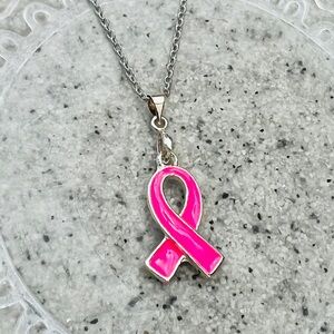 Pink Ribbon Necklace Handmade by a Breast Cancer Survivor Wandering Bunny LLC